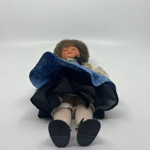 Vintage Doll Ethnic Dress Blue Green Red Lace Trims Sleepy Eyes 11" - Picture 13 of 16